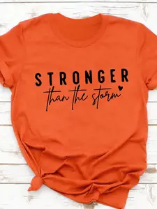 women's graphic tees Crewneck Streetwear STRONGER Than The Storm Everyday shirts women vintage graphic tees Womenswear Shortsleeve Red Tshirt