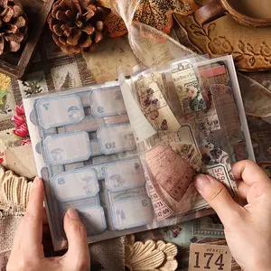 4 sets 80 pieces cut film sticker book pet material waterproof retro style DIY handbook material creative sticker book