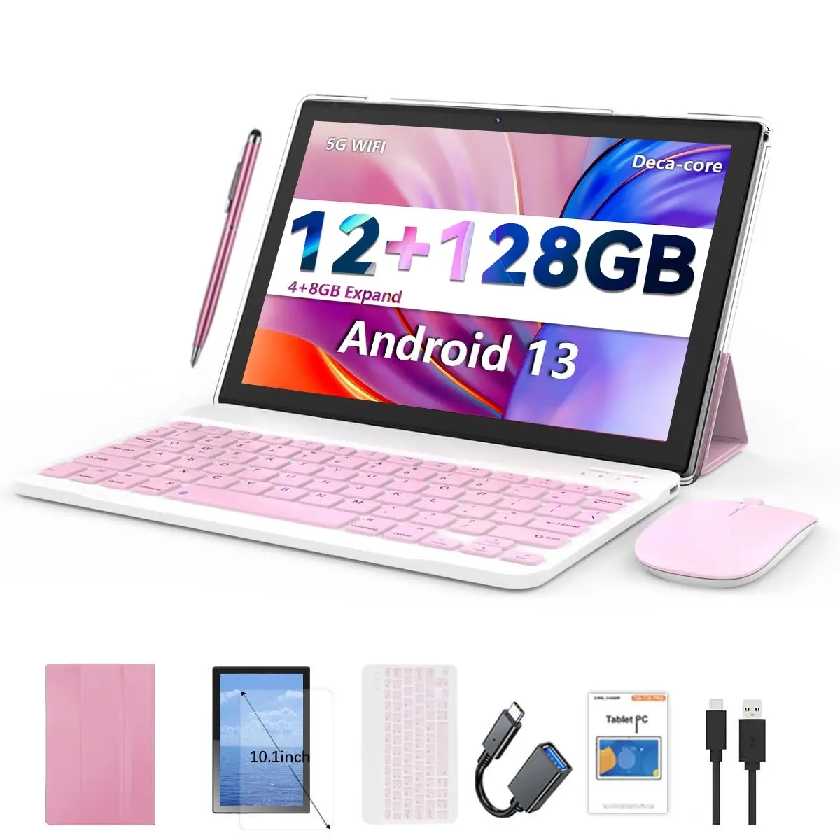10.1 Inch 4g Tablet Computer, Top Configured 4GB RAM + 8GB Expandable Storage + 128GB HDD, Includes Keyboard Mouse Touch Pen, Android Wifi Tablet, Tablets with Keyboard