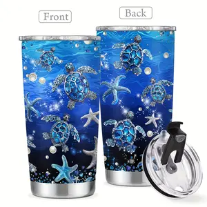20oz Reusable Stainless Steel Insulated   Tumbler - Blue Gem Starfish Sparkly Underwater Print, Ocean Sea Turtle Flask with Lid, Portable Beach-Themed Coffee Cup for Women, Summer Vibes,   Drinkware  Drinkware Bottled Mug Set bartender water bottle