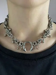 Vintage Stainless Steel Punk Ring Chain Necklace, Unisex Non-Fading Jewelry, Trendy Party Street Style, Creative Fashion Accessory