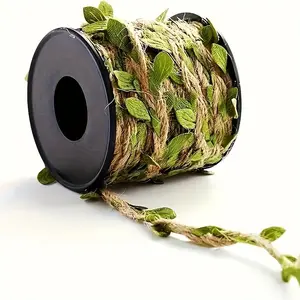 1 Roll (383.86 Inch) Natural Jute Hemp Rope - Heavy Duty Hemp Rope with Leafy Patterns and Geological Textures, Country Style Rope for Gardening, Crafts, DIY Projects, Gift Wrapping, Home Decor - Durable Jute Fiber Rope