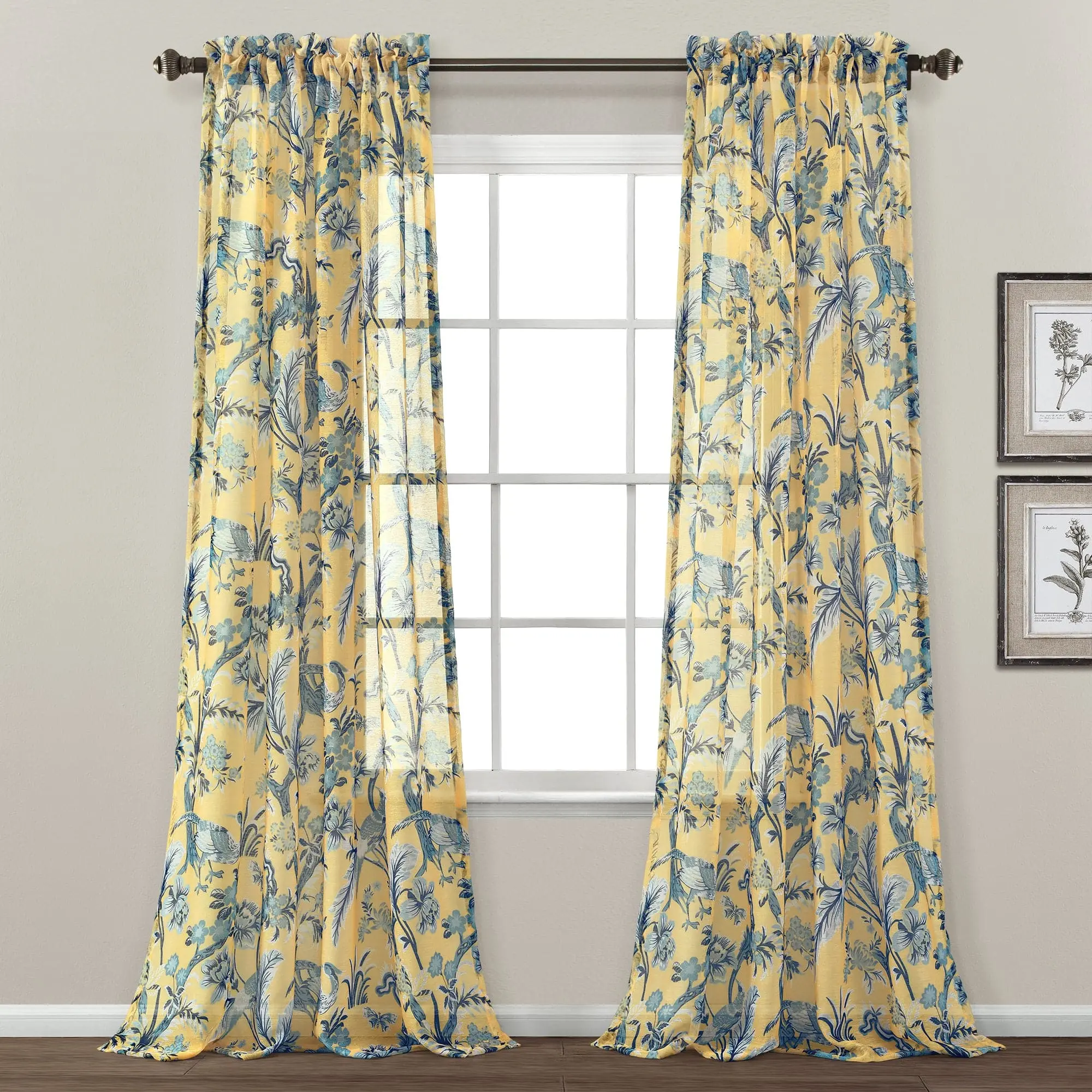 Lush Decor Dolores Sheer Window Curtain Panel Set - Yellow Floral Design, Perfect for Window Treatments, Versatile for Various Venues