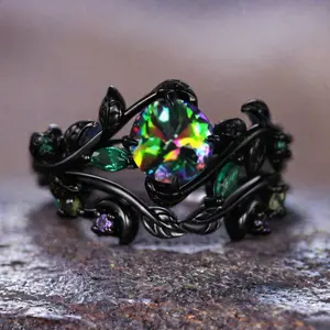 Elegant Olive Branch Inlaid Round Cubic Zirconia Couple Wedding Ring Set - Exquisite Engagement Bridal Jewelry Perfect for Christmas Valentine's Day Gift