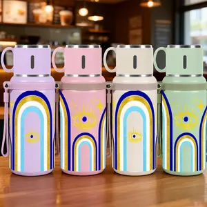 1pc 20oz Stainless Steel Tumbler with Gold Glitter Rainbow and Evil Eye Design, Suitable for Sports, Fitness, Outdoor Travel Outdoor Durable Large Capacity Hiking Stainless Steel Cup Suitable for gifts for frien