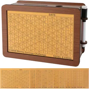 Wooden Cash Money Saving Box,Piggy Bank for Kids & Adults,10000 Savings Challenge Box,Coin Bank Toys Gift for 3-12 Year Old Boys & Girls (Upgraded 12 Amounts)