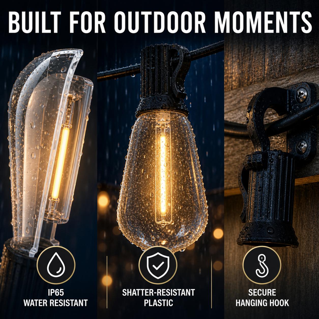 ECHOSARI 200ft Length ST38 Outdoor String Lights, Dusk-to-Dawn Sensor & Timer Control, Warm White Plug-In, IP65 Shatter-Resistant Plastic Bulbs, Backyard Lighting for Patio, Home Decor