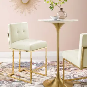 Modway Privy Gold Stainless Steel Performance Velvet Counter Stool in Gold Ivory