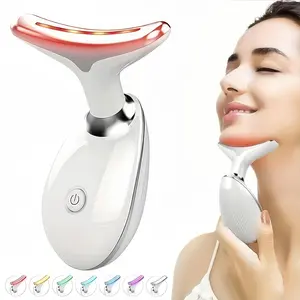 Rechargeable facial and neck massager beauty device - Home personal care beauty instrument - Neck anti-wrinkle and fine line removal beauty equipment - Facial light therapy to rejuvenate and firm skin machine - Traction and firming skin massage device