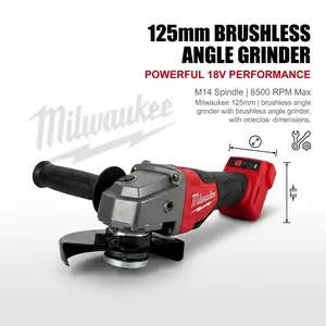 Milwaukee 125mm Brushless Angle Grinder Maximum Slice Diameter: 125mm Spindle Diameter: M14, metal fabrication