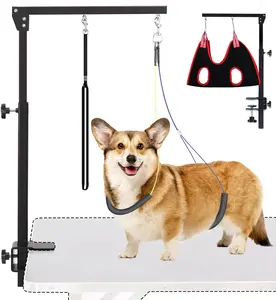 SMONTER Dog Grooming Arm with Clamp, Heavy Duty Pet Grooming Table Arm with Grooming Hammock, Loop Noose & Two No-Sit Haunch Holder, 36" Height Adjustable for Medium & Small Pets, Puppy Bath Products, Black