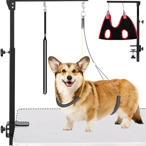 Smonter Heavy Duty Dog Grooming Arm with Clamp & Hammock, 36" Height Adjustable for Medium & Small Pets, Loop Noose & No-Sit Haunch Holder, Black