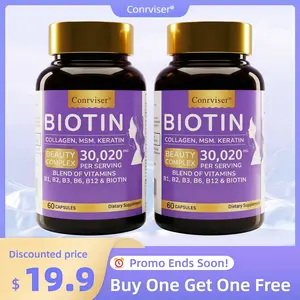 Conrviser High-Potency Biotin 30020mcg Beauty Complex Collagen Keratin MSM Hair Growth Thickening Anti Loss Repair Strong Nails Skin Elasticity Brightening 60 Capsules Postpartum Solution