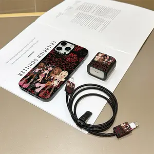 6 Piece Set Fashion Cute Leopard Print Phone Case, Charger Head Cover, Cable Protector, Storage Rope, Data Line Protection Strap