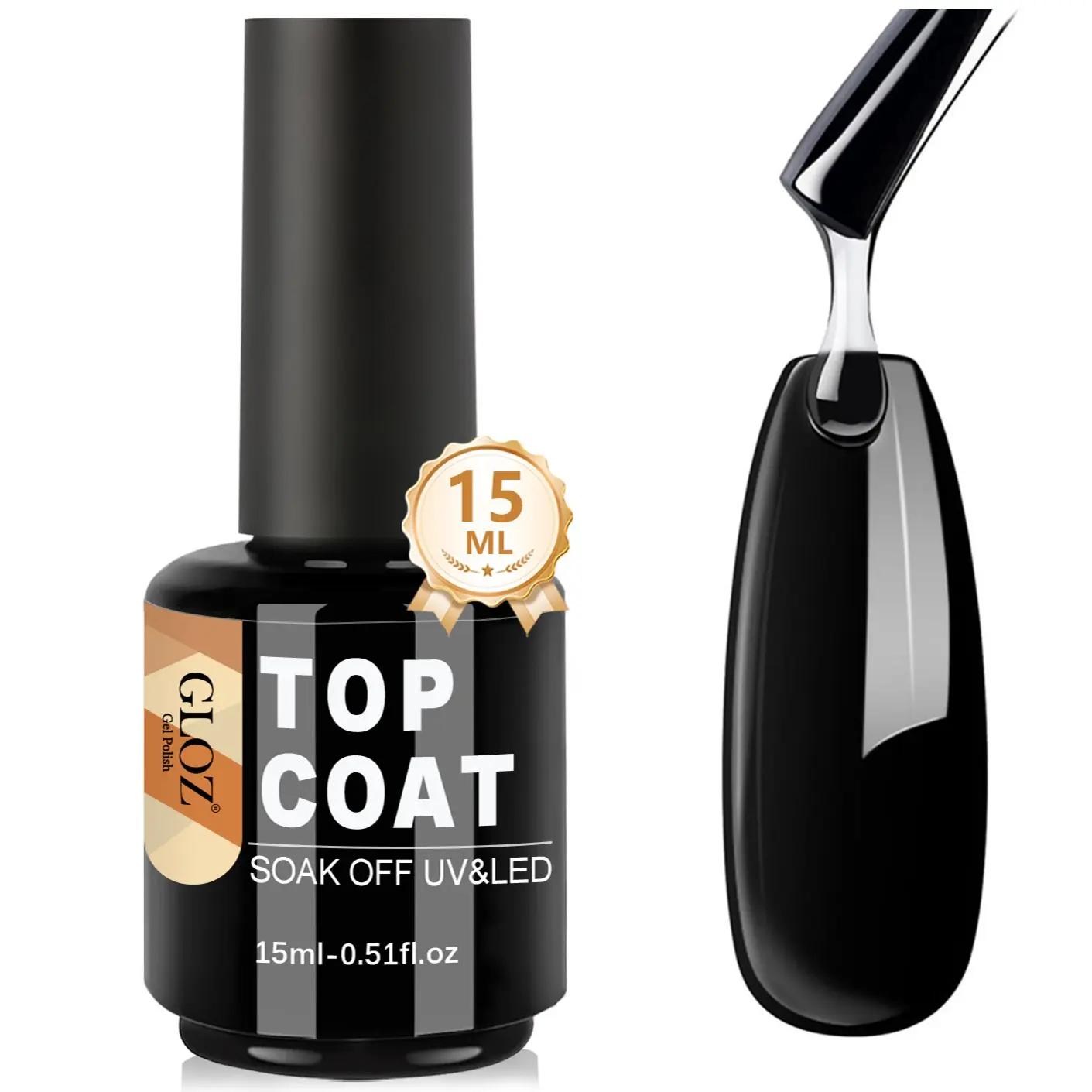 GLOZ 15ML UV LED Gel Top Coat Polish - No Wipe High Shine Glossy Finish, Long Lasting Soak Off Nail Gel for Home Manicure and Salon Art