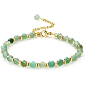 CASSIECA Beaded Bracelets for Women and Girls 5MM Natural Stone 3MM Stainless Steel Bead Adjustable Gold Plated Crystal Boho Jewelry With Gift Box