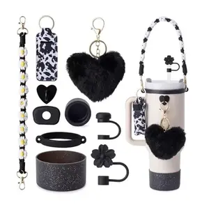 Stanley Cup Accessories Set Including Water Bottle Handle Strap, Siliocne Stanley Cup Boot, Siliocne Straw Cover, Stanley Charms for Stanleys Cup 40oz & 30oz Tumbler