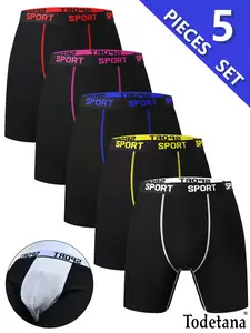 Todetana 5-piece Men's Letter Tape Boxer Brief Quick Drying Breathable Comfortable Compression Underwear for Men Casual Underwear for All Seasons Christmas Gifts for Men