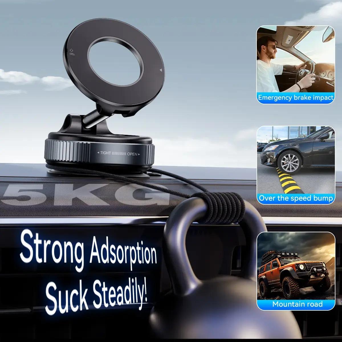 Upgraded Vacuum Magnetic Phone Holder, 360° Adjustable Dashboard Stand, Phone Mount for Car/Gym/Mirror, Compatible with iPhone & Android