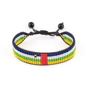 Central Africa Republic Flag Bracelet:  Handmade, Adjustable Beaded String Wristband