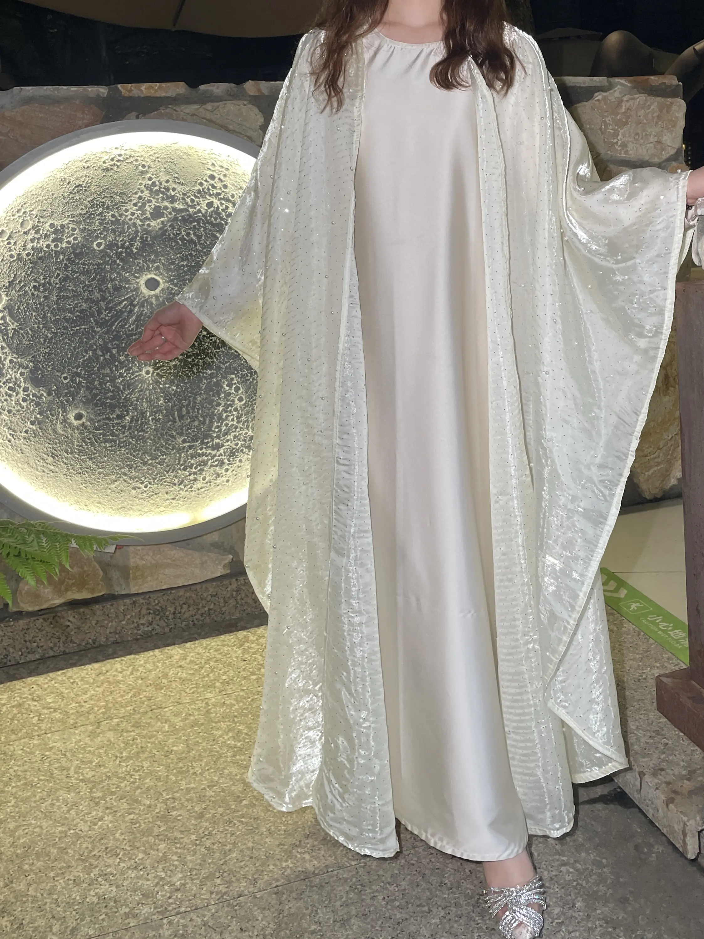#LY02 Ramadan Promotion Shiny pearl organza abaya, two pieces set with satin inner dress classic abaya #LY02 Ramadan Promotion Shiny pearl organza abaya, two pieces set with satin inner dress classic abaya