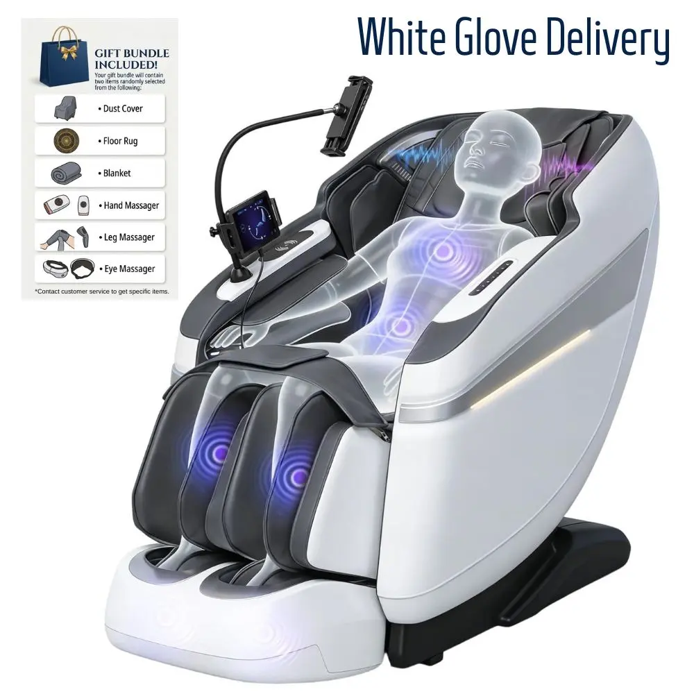 【White Glove Devliery】3xRelax BV-4 Massage Chair 4D Rollers Music Rhythm Massage, Massage to Your Music, Full Body Shiatsu, Zero Gravity, Heated Legs & Feet, AI Voice, Bluetooth, Body Scan, Rollers Adjustable, Dark Brown/White