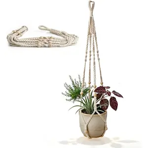 Hanger Macrame,35 Inch Boho Indoor Outdoor  Planters with  Beads,No Tassels,for 4-15" Pots,3-Pack,(Without Basin)