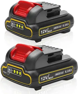 2-Pack 12V 4.0Ah  Compatible with 12V DW  Max - Replacement for DCB120, DCB121, DCB127 - Lithium- Rechargeable  for 12volt Cordless Tools