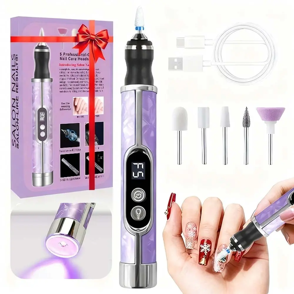 2-in-1 Electric Nail File Drill Nail Lamp Set, Manicure, Nail Files With Digital Display, Includes 5 Grinding Heads, Professional Nails Products And Equipment Suitable For Foot Care Polishing And Removal, Nail Supplies Equipment