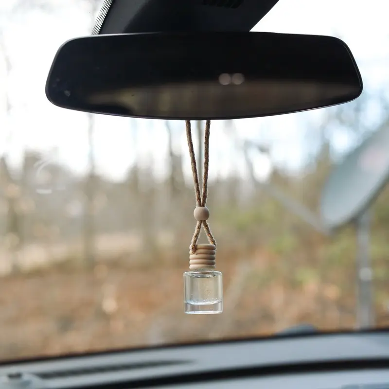 Wooden Car Air Freshener - Natural Wooden Design with Clear Bottle, Ideal for Freshening Car Interiors