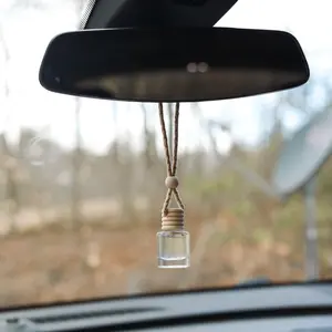 Wooden Car Air Freshener - Natural Wooden Design with Clear Bottle, Ideal for Freshening Car Interiors