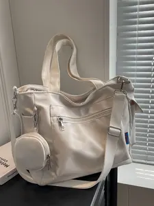 Casual Stylish Large Capacity Smooth Zipper Design Tote Bag, Versatile Handheld Shoulder Crossbody Bag with Coin Purse