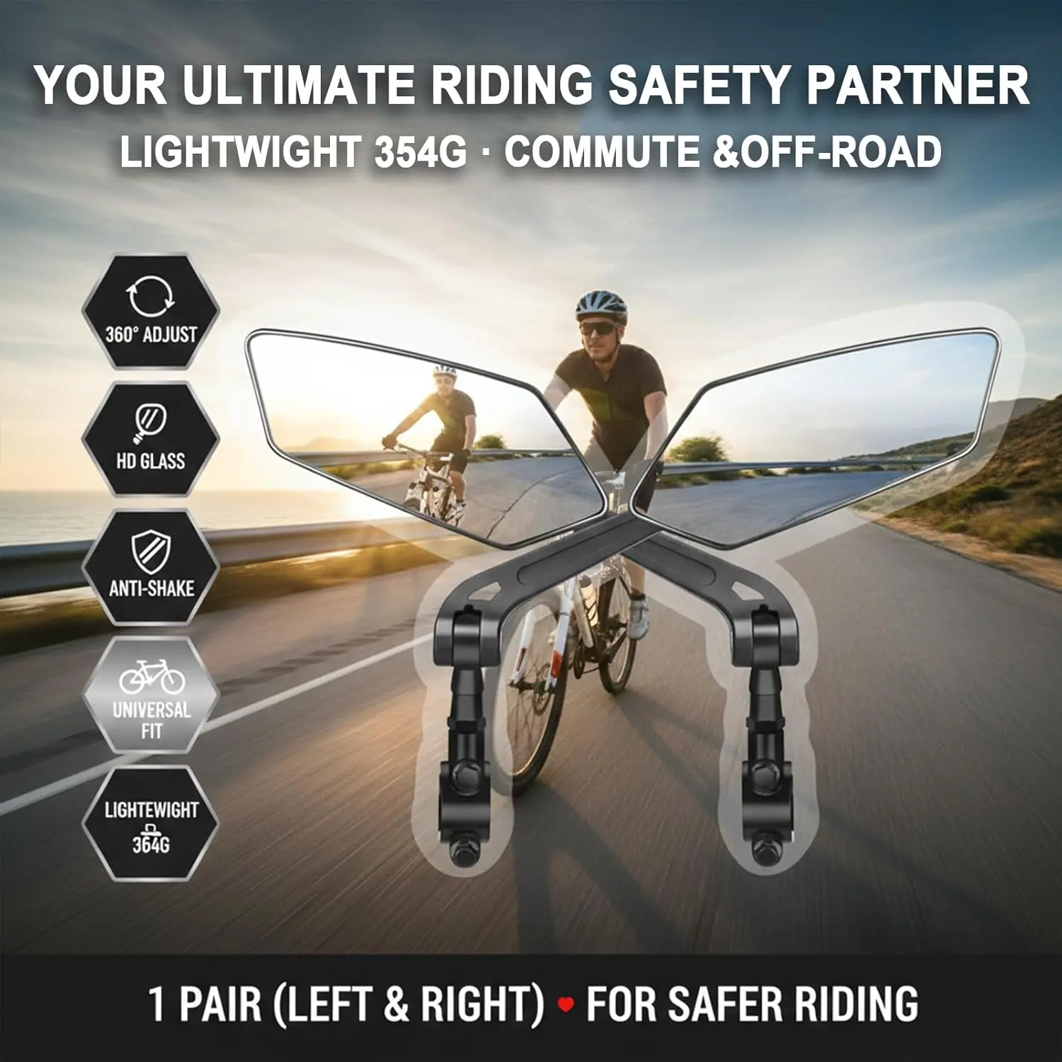 Bike mirror | Large HD field of vision | 360° rotatable & foldable Break-proof & durable | ebike accessories, bike mirror handlebar mount, bicycle mirrors