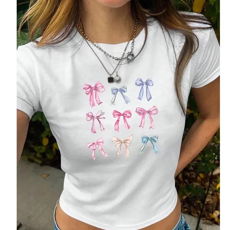Gildan Men’s and Women’s Baby Tee, Bows Graphic Coquette Baby Tee Womens Y2K Slim Fit Crop Top