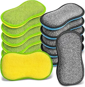 Dish Sponges Kitchen, 12 Pack Multi-Purpose Microfiber Scrub Sponge - Dual-Sided Heavy Duty Non-Scratch Scrubber, Reusable Cleaning Sponge for Dishes, Pots, Pans, Stovetop & Sink