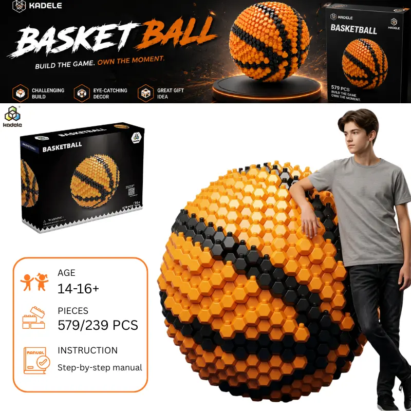 KADELE Basketball Building Blocks Set - DIY STEM Construction Kit, 3D Buildable Brick Buildings, Sports Decoration, Basketball Fan Collectible, Gift for Teens & Adults Ages 14+