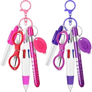 12 Count Nurse Pen Set Two Colors Pink Purple Include Permanent Marker Pen Pen Lights for Nurses Retractable Ballpoint Pen Nursing Keychain Clip Foldable Scissors LED Flashlight Keychain for Nurses