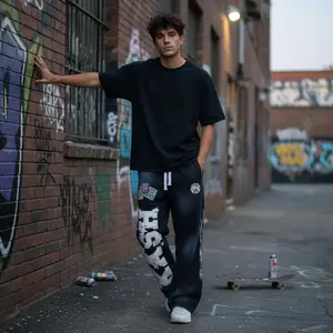 Men's Y2K Gothic Hip Hop Sweatpants - Retro Letter Patch Double Layer Design Baggy Elastic Waist Jogging Casual Pants Comfortable Streetwear Fashion Athletic Wear Perfect for Daily Exercise Lounge Wear Hipster StyleA0YL