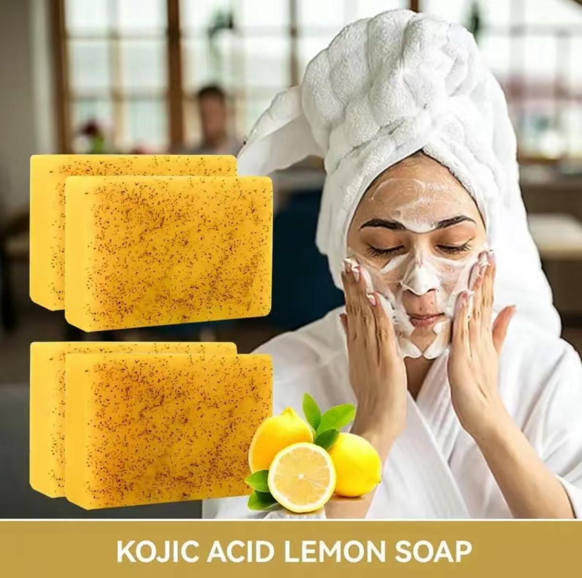 3-6PCS Refreshing Hydrating Soap for for Soothing Skin, Lemon Turmeric KojicAcid Soap, Turmeric & Kojic Acid Brightening Soap,Moisturizing Soap for Body Wash & Face Wash, Flawless Organic face Soap,BodyCare Product for Women & Men