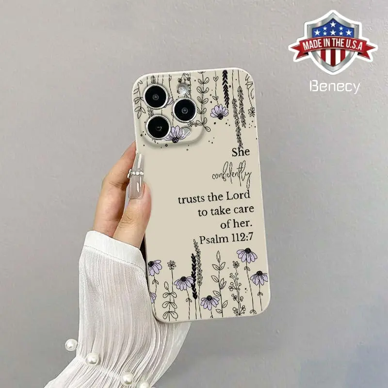 Floral Pattern Phone Case with Bible Verse, Anti-drop Phone Protective Cover, Phone Accessory Compatible with iPhone 11 12 13 14 15 16 Pro Max