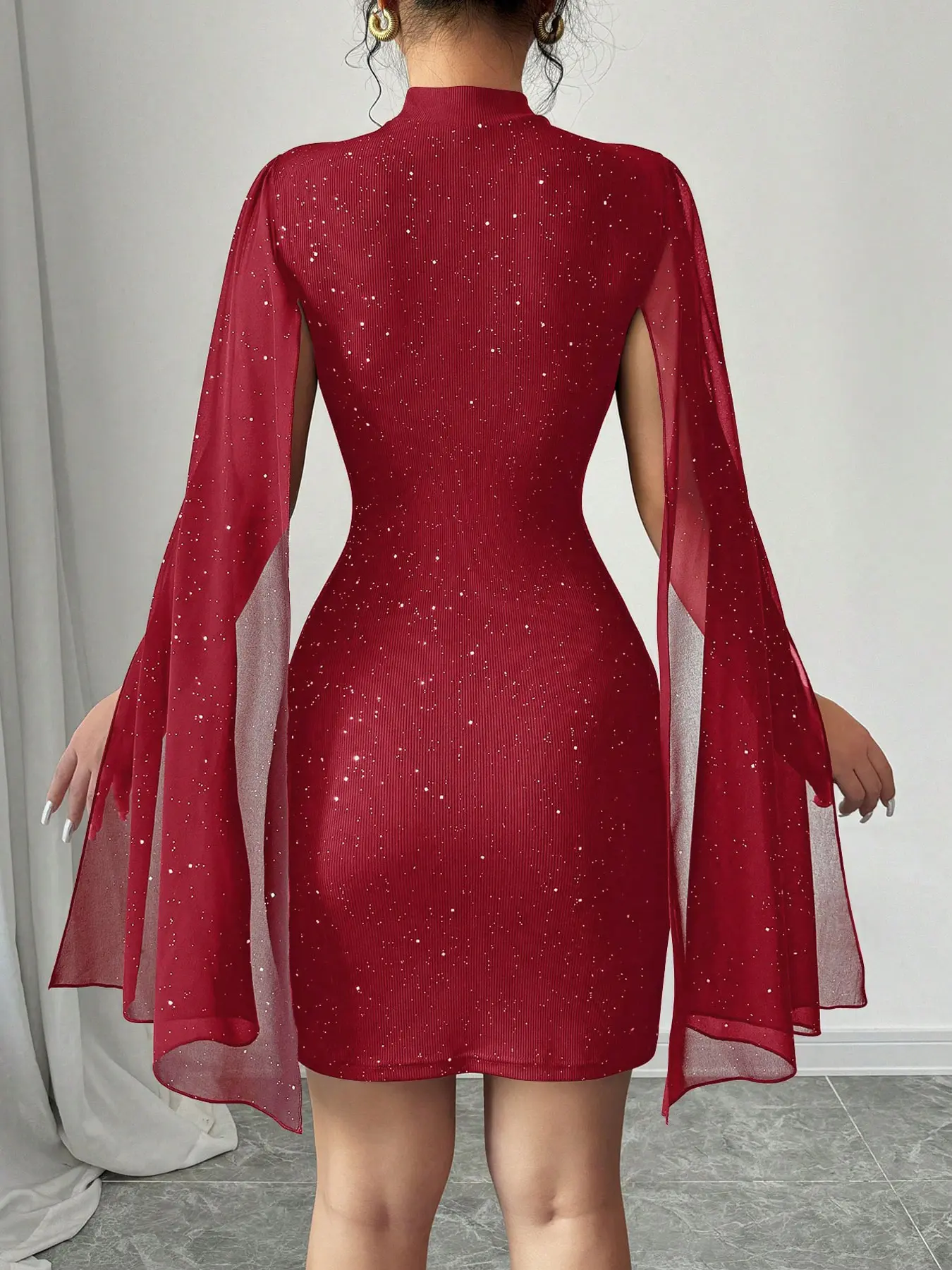 glitter cape dress Luxury Gorgeous Mock Neck Mermaid Hem Beaded Sequin Cape Dress Black / XS