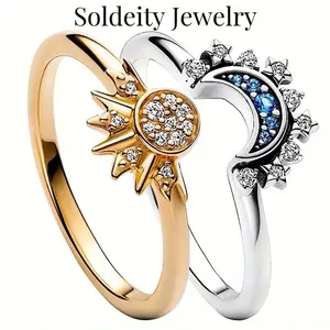 Shining Simple Sun and Moon Zircon Ring Set as A Valentine's Day gift for your girlfriend/Boyfriend