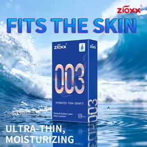 Zioxx 003 Ultra Thin Condoms for Men, Hyaluronic Acid Lubricated, Skin-Feel Natural Latex, 52mm, 10 Count