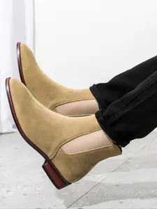 Men's Chelsea Ankle Boots High-Top British Style PU Leather Comfortable Single Foot Shoes, Fashion Casual Daily Wear Khaki Shoes