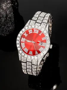 Quartz Watch Set Fashion Luxury Hip-Hop Style Unisex Daily Wear Shiny Rhinestone Decorated Watch Jewelry Gift for Friends All Seasons Zinc Alloy Chain Material