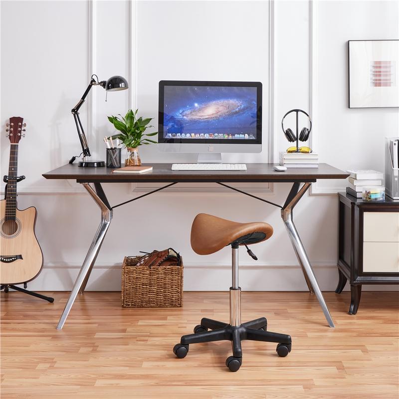 Yaheetech Rolling Saddle Chair with Wheels, Swivel Adjustable, PU Leather, Hair Stylist & Lash Tech Use, PU Leather Design