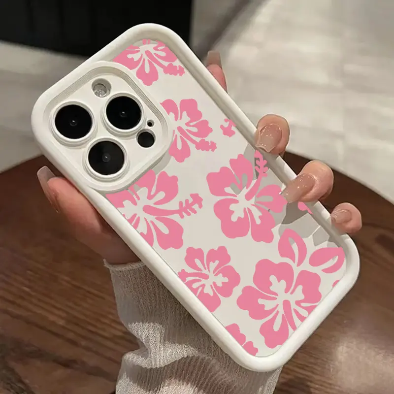 Pink Hibiscus Pattern TPU Phone Case for iPhone 16,15,14 Pro Max,13,12,11,XR,XS Plus - Shockproof, Non-Slip, Military-Grade Protection, Silicone Protector Cover, Accessories