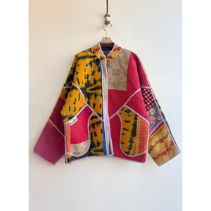 Reversible Ladhiya Quilted Jacket in Colors Red, Lavender, Orange & Multi Colored Floral Patchwork
