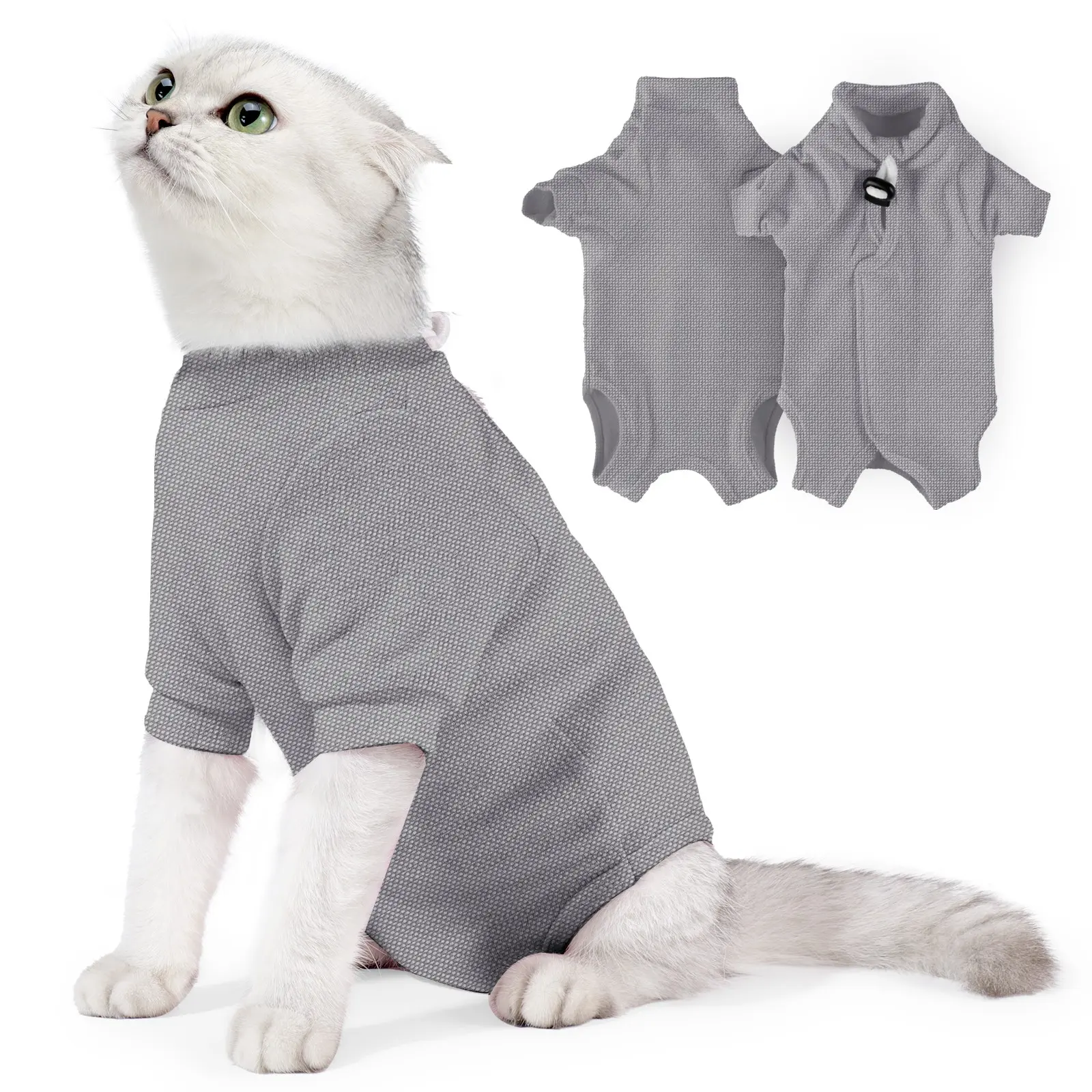 Cat Surgery Recovery Suit - E-Collar Alternative Anti-Licking Spay/Neuter Bodysuit, Soft Pet Surgical Pajamas for Cats, Abdominal Wound Onesie Clothing, Clothes, Kitty