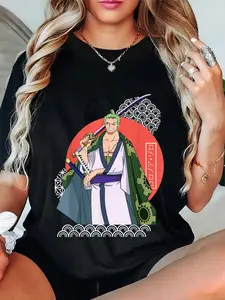 100% Cotton T-Shirt - Unisex, Black, Long Sleeve, Regular Fit, Adult, Women, Girls, One Piece Zoro Graphic Tee